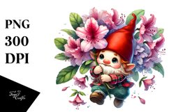 Floating Gnome with Large Rhododendron PNG Product Image 1