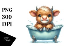 Watercolor Baby Highland Cow in a Bath Tub Product Image 3