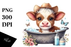 Watercolor Baby Highland Cow in a Bath Tub Product Image 1