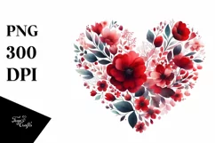 Red Floral Made Heart, High-Res PNG Product Image 1