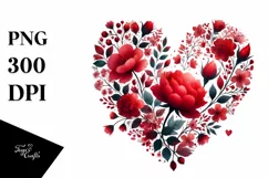 Watercolor Red Floral Heart PNG Product Image 1