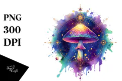 Vibrant Magical Celestial Mushroom with Tarot, PNG Product Image 1