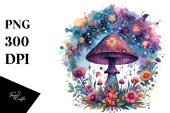 Vibrant Magical Celestial Mushroom with Tarot, PNG Product Image 1
