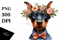 Watercolor Baby Doberman Pinscher Singing | Clipart Product Image 1