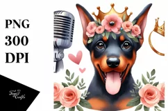 Watercolor Baby Doberman Pinscher Singing | Clipart Product Image 3