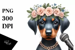 Watercolor Baby Doberman Pinscher Singing | Clipart Product Image 3
