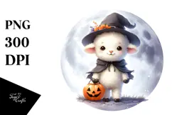 Cute Baby Lamb on Moon for Halloween PNG Product Image 1