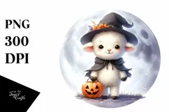 Cute Baby Lamb on Moon for Halloween PNG Product Image 1