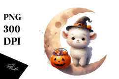 Cute Baby Lamb on Moon PNG Product Image 1