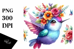 Cartoon Hummingbird Flower Crown | Clipart Product Image 1