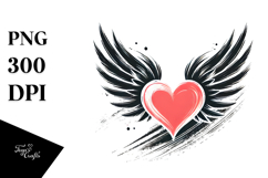 Simple Paintbrush Style Heart with Wings, PNG Product Image 1