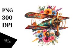 colorful Vintage Biplane with Flowers | Clipart Product Image 3