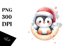 Santa Penguin with Gift PNG Product Image 1