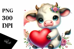Colorful Pastel Cow with Heart PNG Product Image 1