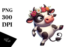 Jersey Cow in Flower Crown, Soft PNG Product Image 1