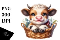 Watercolor Baby Highland Cow in a Basket Product Image 3