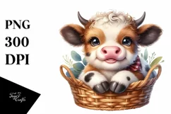 Watercolor Baby Highland Cow in a Basket Product Image 3