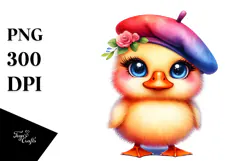 Vibrant Baby Duck with Beret PNG Product Image 1