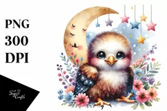 Colorful Baby Bald Eagle with Moon and Stars | Clipart Product Image 1