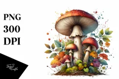 Detailed Glossy Mushroom,Watercolor Splash PNG Product Image 1
