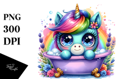 Vibrant Baby Unicorn with Bathtub PNG Product Image 1