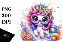 Crazy Cute Baby Unicorn in Snorkel Set, Transparent PNG Product Image 1