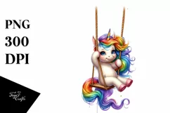 Colorful Cow Swinging on Rainbow PNG Product Image 3