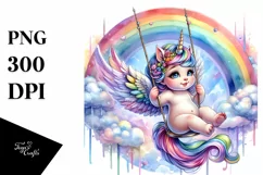 Colorful Cow Swinging on Rainbow PNG Product Image 1