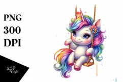 Colorful Cow Swinging on Rainbow PNG Product Image 1