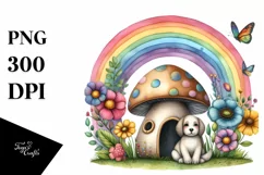 Colorful Mushroom Dog House Illustration Product Image 1