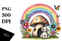 Colorful Mushroom Dog House Illustration Product Image 1