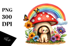 Colorful Mushroom Dog House Illustration Product Image 1