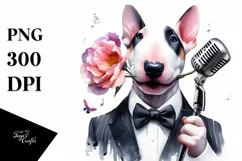 Watercolor Bull Terrier Singer | Clipart Product Image 1
