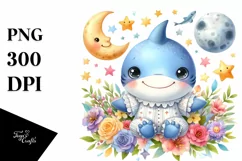 Colorful Cute Baby Shark Stars Clipart Product Image 1
