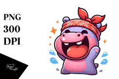 Ridiculously Cute Cartoon Hippo with Bandana, Transparent Product Image 1