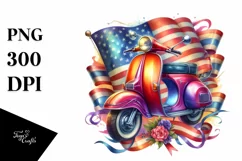 Vintage Scooter USA Flag Ribbons | Clipart Product Image 1