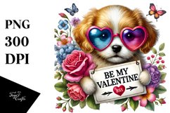 Heart Sunglasses Puppy &quot;Be My Valentine&quot; PNG Product Image 1