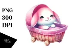 Colorful Baby Rabbit Resting on Cradle PNG Product Image 1