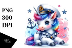 Colorful Unicorn in Sailor&#039;s Uniform PNG Product Image 1