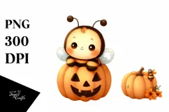 Cute Baby Bee in Halloween Pumpkin PNG Product Image 3