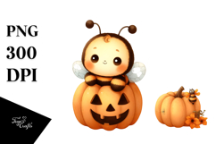 Cute Baby Bee in Halloween Pumpkin PNG Product Image 1