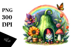 Colorful Watercolor Gnome House Clipart\ Product Image 1