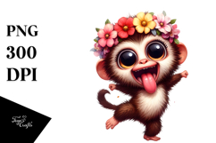 Cartoon Monkey Dancing with Flower Crown Product Image 1