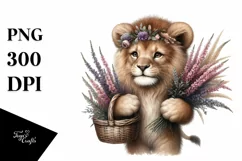 Cute Baby Lion Holding Flower Basket Boho Product Image 1