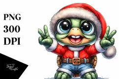 Expressive Baby Turtle in Santa Suit | Clipart Product Image 3