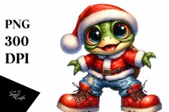 Expressive Baby Turtle in Santa Suit | Clipart Product Image 3