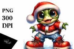 Funny Baby Turtle Santa Suit Jeans Big Teeth Caricature-like Product Image 1