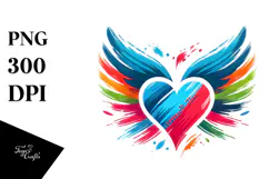 Colorful Heart with Wings, Transparent PNG Product Image 1