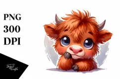 Expressive Highland Cow with Big Eyes PNG Product Image 3