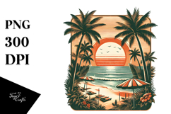 Vintage Tropical Beach Sunset, Clipart Product Image 1